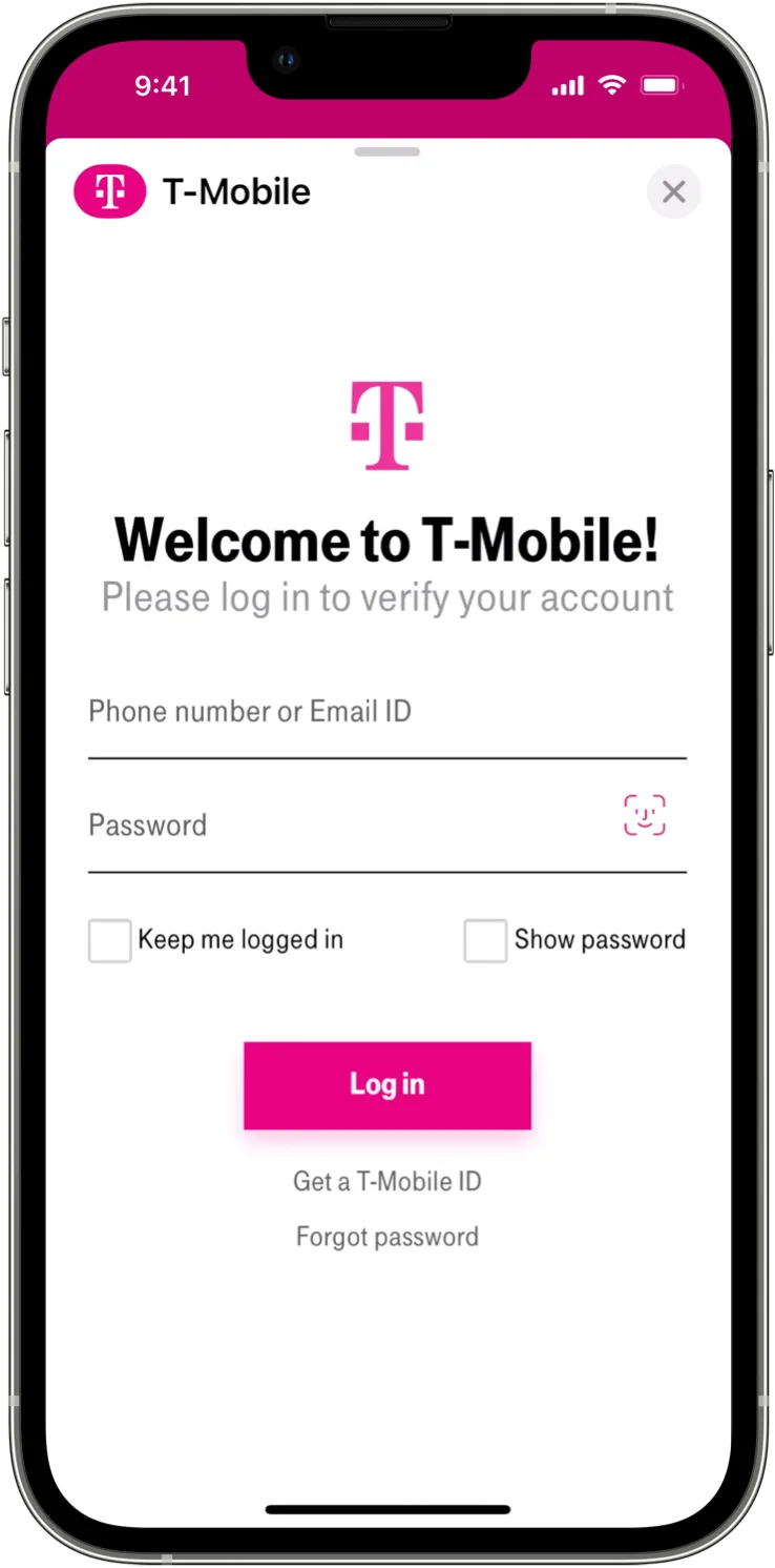 T-Mobile sign-in iPhone mockup