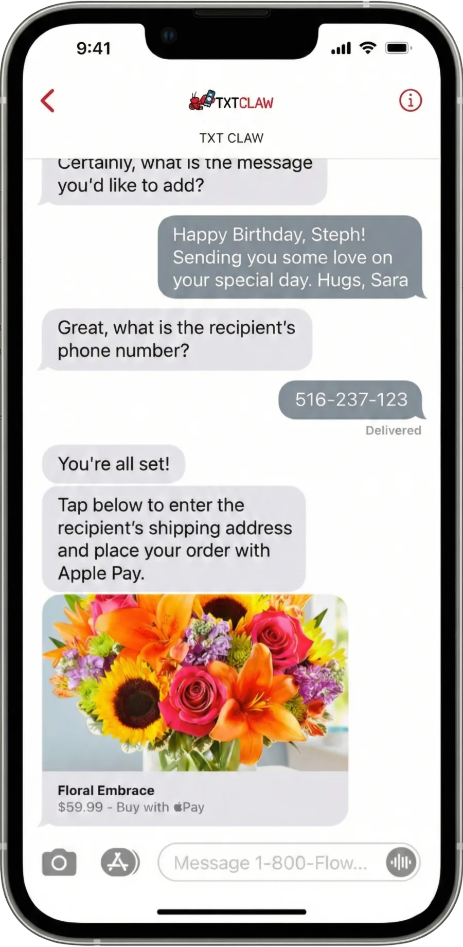 Messages commerce checkout iPhone mockup